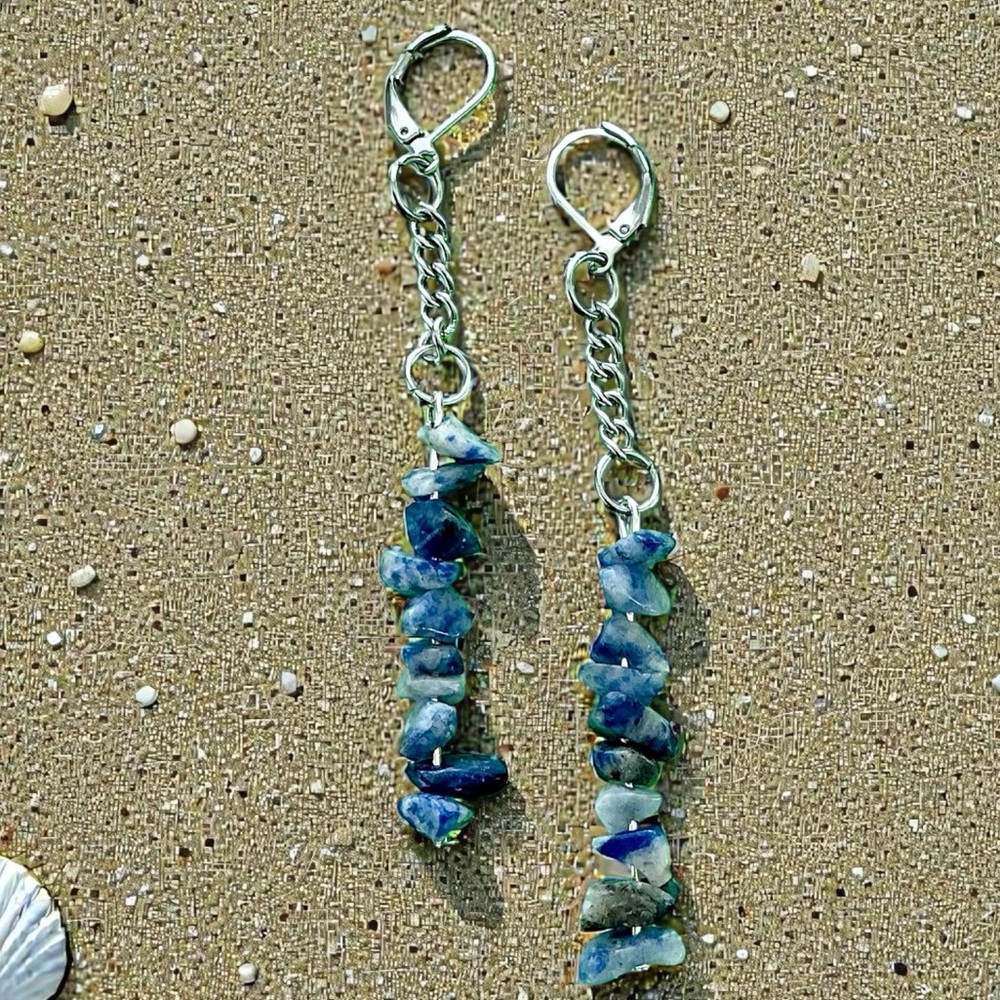 🆕 Blue Sodalite Gemstones Dangle Earrings-Stainless Steel